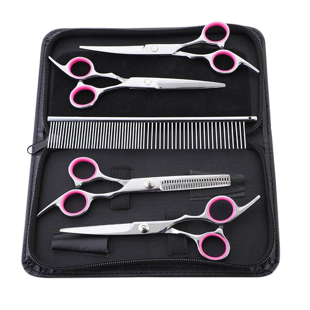Manooby Pet Scissor Set With Grooming Comb Stainless Steel 6'' Curved Scissors Kit Professional 5 PCS Tools | Красота и
