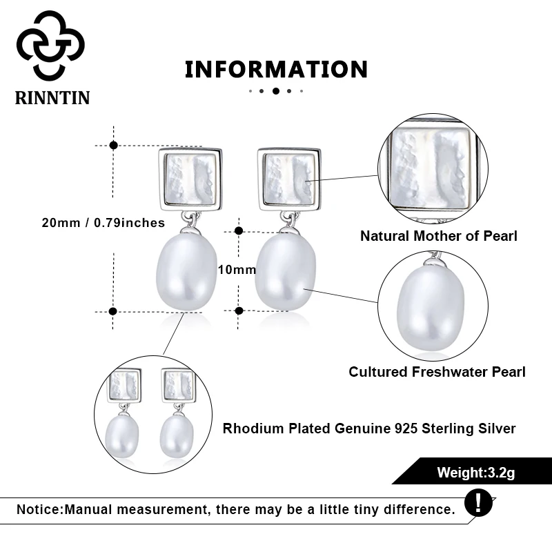 

Rinntin Exquisite Brief Style Big Freshwater Pearl Earrings Round White Pearl Stud Earrings Jewelry for Women Elegant Gift GPE04