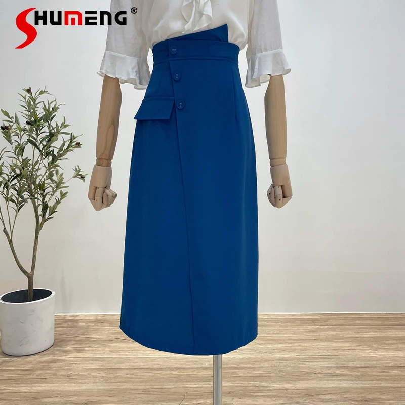 

Elegant Irregular Long Skirt Female 2021 Summer High Waist A-line Mid-length Skirt Split Straight Wrap Hip Skirts Mujer Commuter