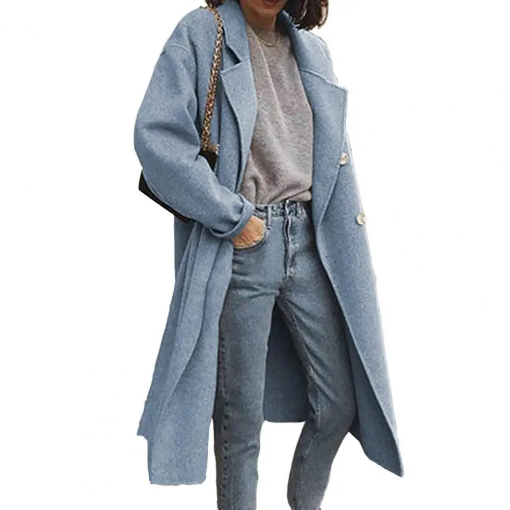 

Women Oversize Coat Solid Color Double Breasted Autumn Winter Thick Warm Long Coat Women Clothing for Office Black XXXL