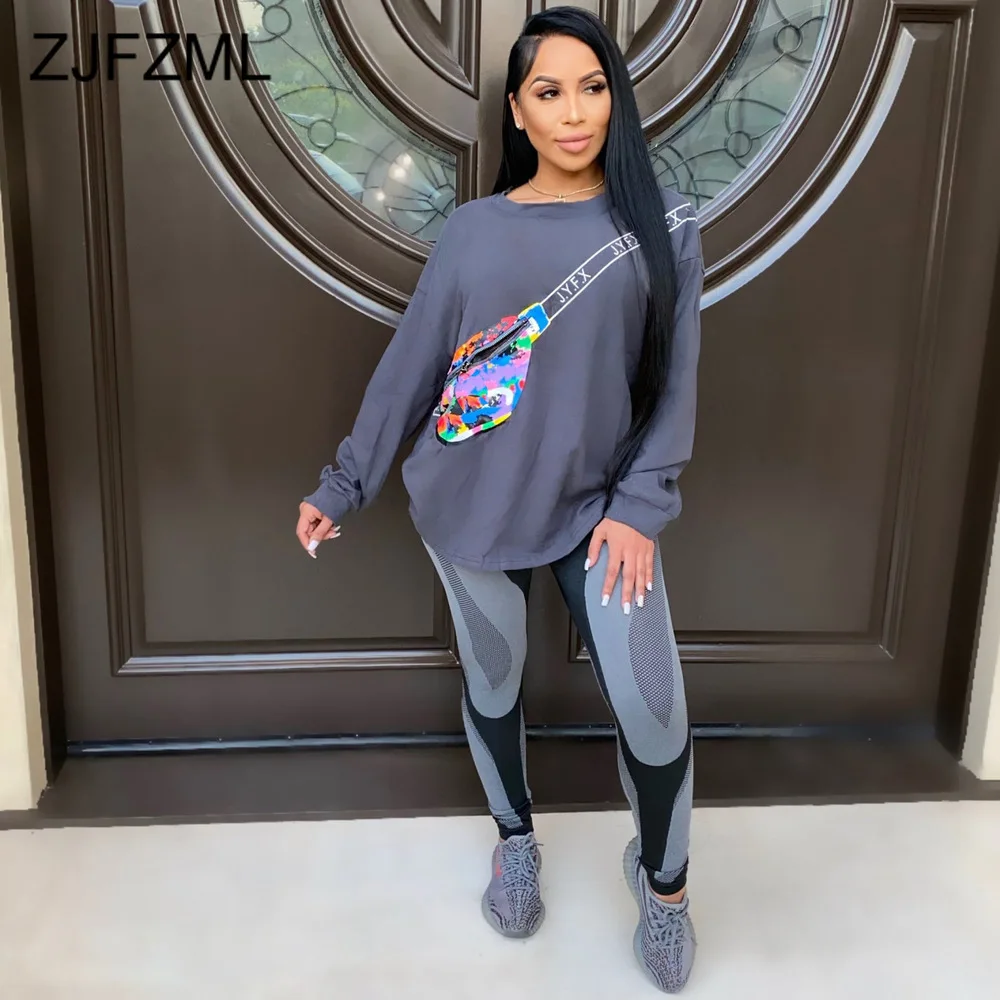 

Casual Sporty Active Wear Matching Sets Women Long Sleeve Workout Loose T-shirt and Sporty Skinny Legging Two Piece Club Outfit