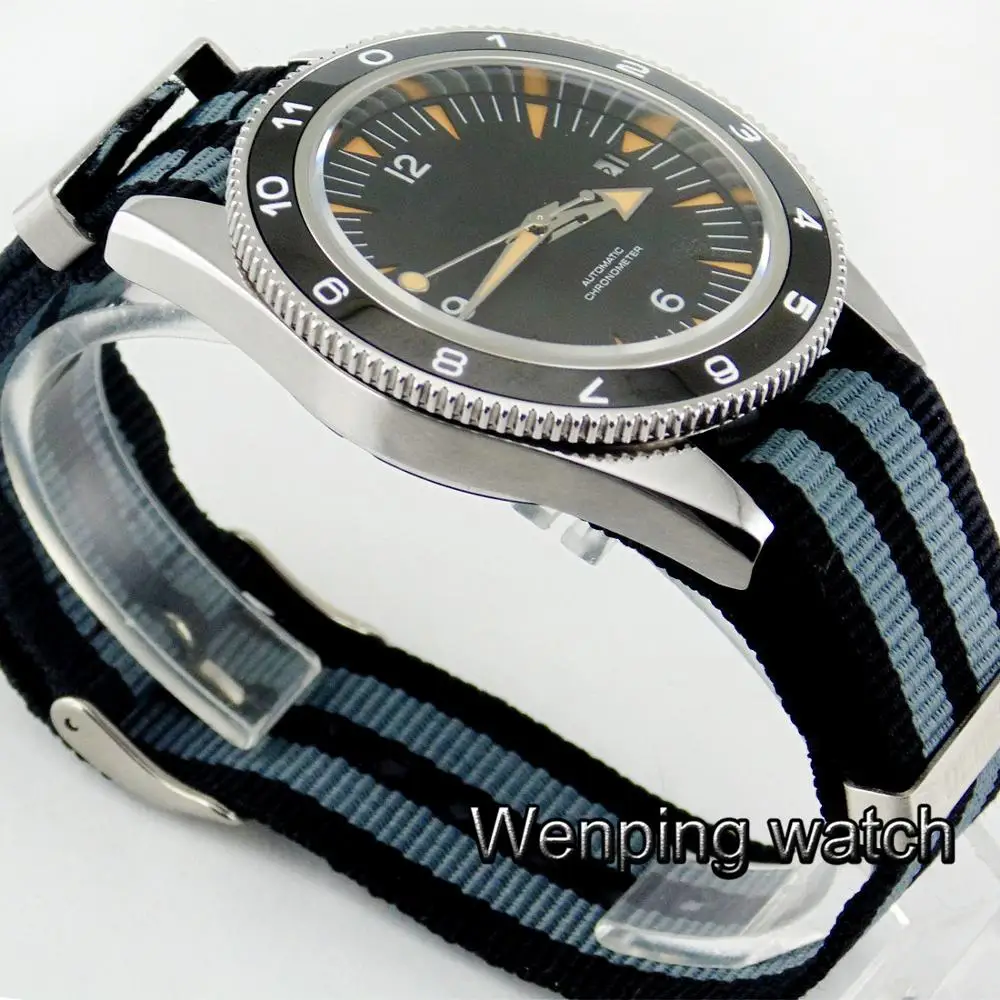 Мужские автоматические механические часы Debert черные с односторонним вращением 41