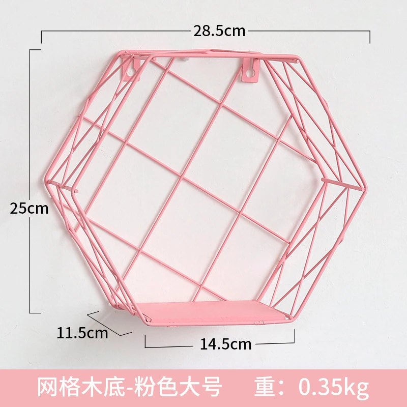 

Metal Hexagonal Hanging Racks Nordic Multi-function Double Layer Wall Decoration Storage Shelf Creative Sundries Ornament Holder