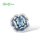 SANTUZZA Серебряные кулоны из нержавеющей стали для женщин Аутентичные 925 кольцо из стерлингового серебра с голубым рисунком цветущего цветка элегантные вечерние ювелирные украшения ручной работы эмаль