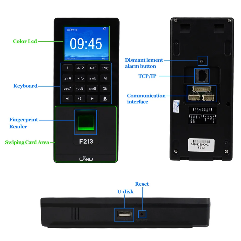 TCP/IP/USB RFID Fingerprint Access Control System Biometric Software Frame Glass Door Set Electronic Magnetic/Strike/Bolt Lock |