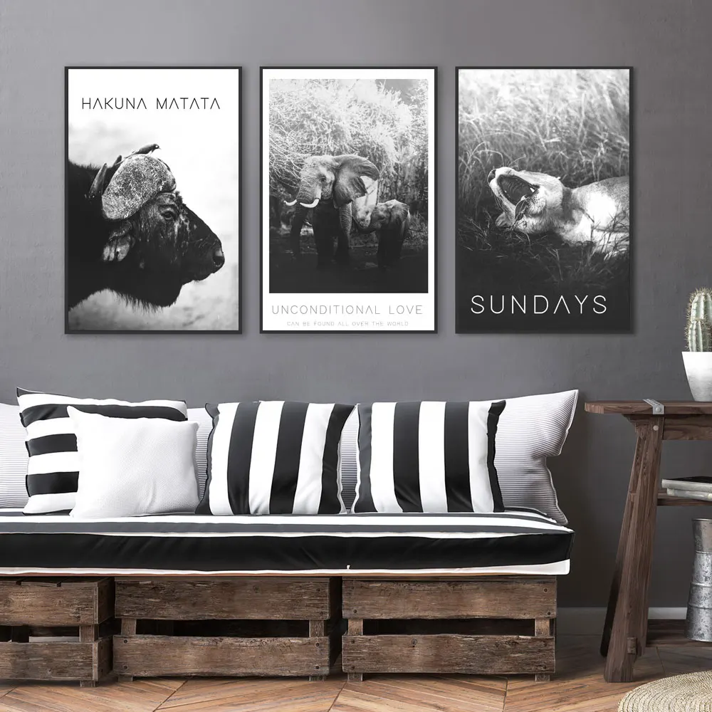 

Lion Zebra Elephant Canvas Poster Black White Woodlands Animal Wall Art Print Painting Nursery Wall Art Pictures for Living Room