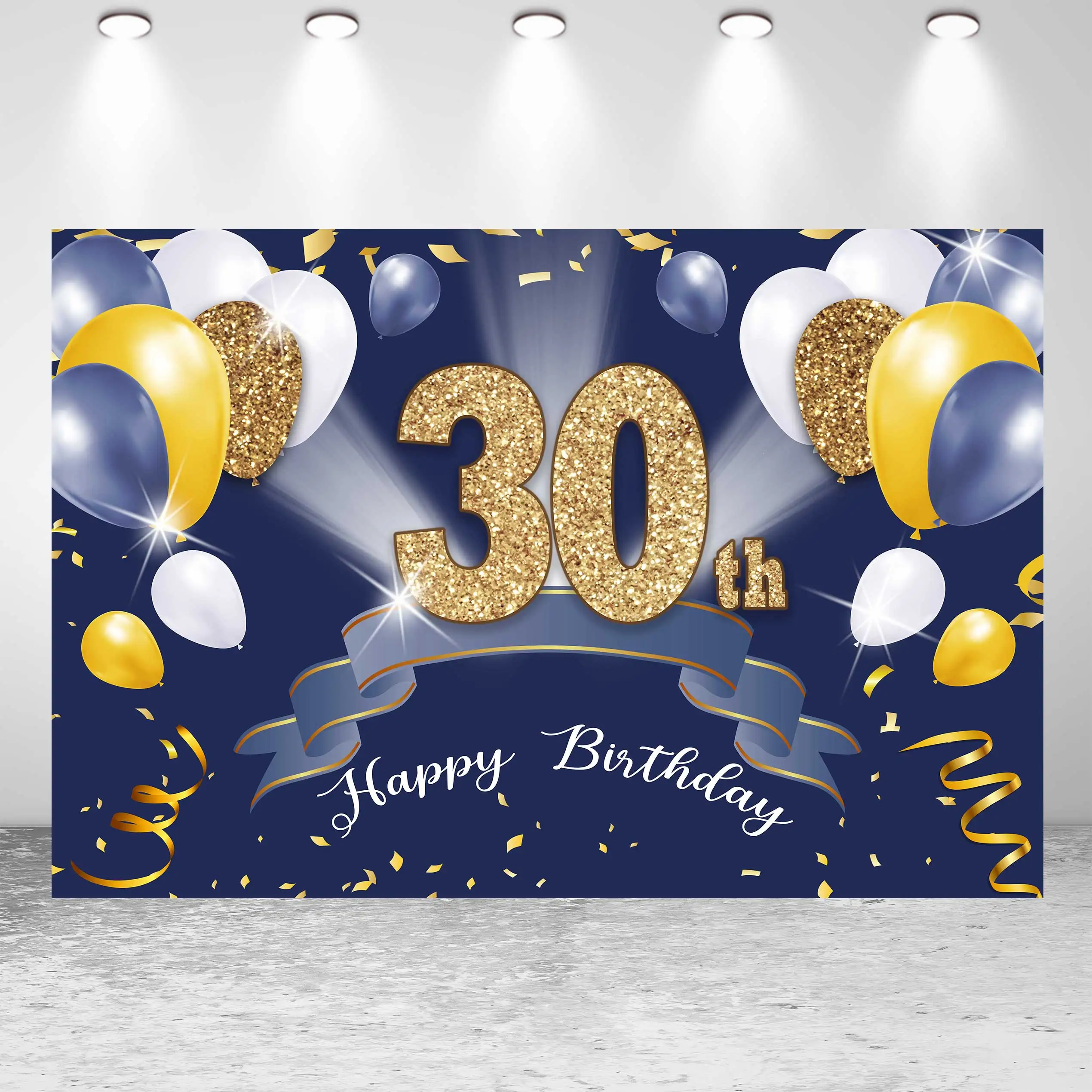 

Seekpro Woman's Men's Birthday Party Backdrop Royal Blue Glitter Balloon Customized Banner Poster Photo Studio Background