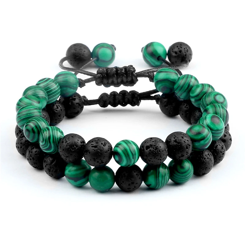Natural Green Malachite Stone Lava Beaded Bracelets Charms Men Strand Bracelet&Bangle Fashion Women Yoga Jewelry Gift Prayer 8mm