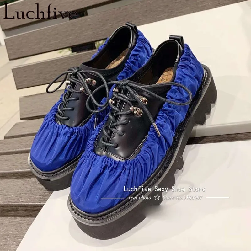 Туфли женские на шнуровке эластичные плоская подошва круглый носок мюли