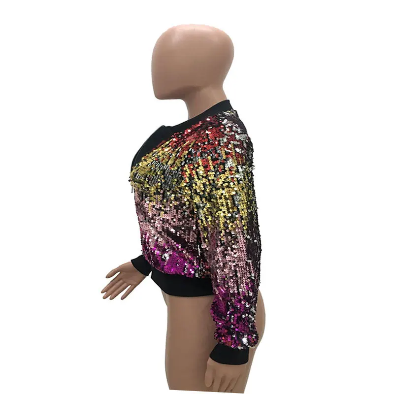 

New Style European And American Women's Daily Casual Segment Color Sequined Jacket Denim