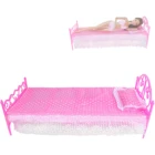 Мини розовая кровать с подушкой постельное белье кукольный домик миниатюры принцесса спальня DIY мебель для куклы Барби 12 дюймов игрушка для девочек