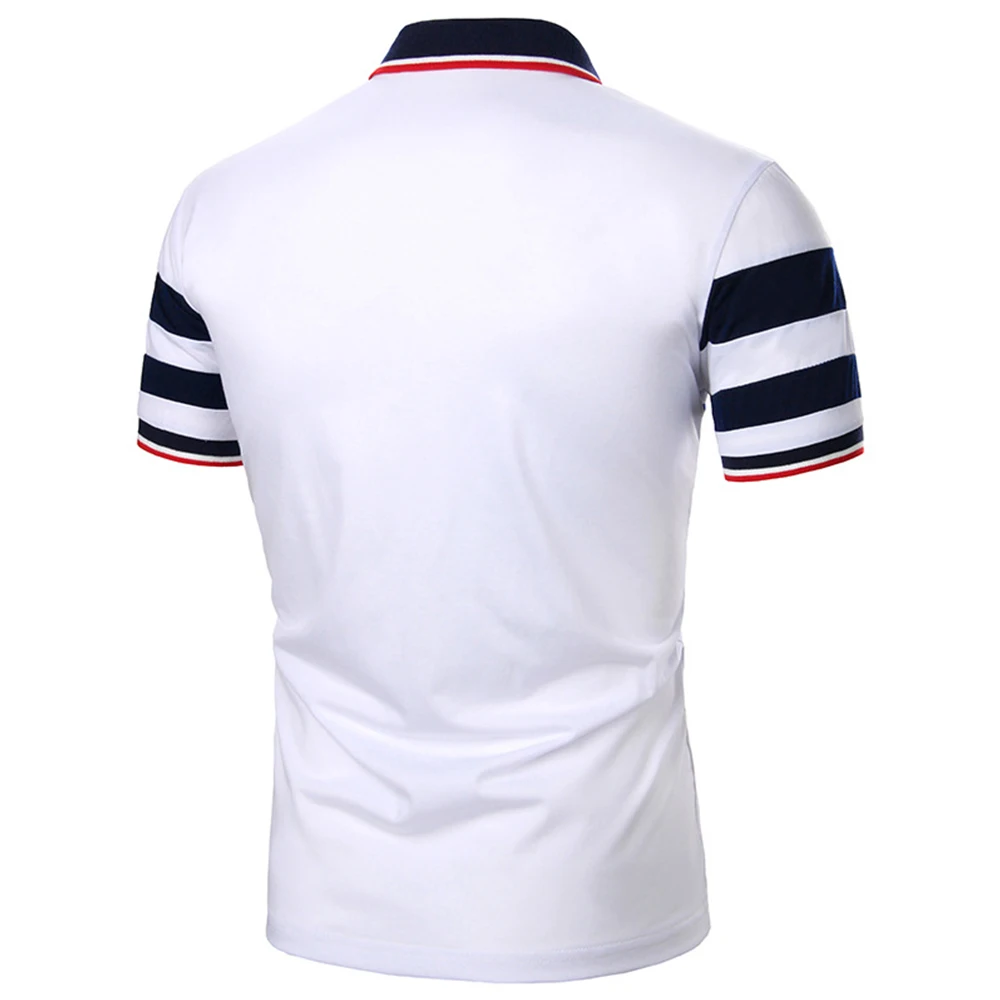 

Sale Men's Polo Shirt Contrast Color Casual Short Sleeve Polo Shirt Male Summer Fashion Striped Top Business Men's Clothing D30