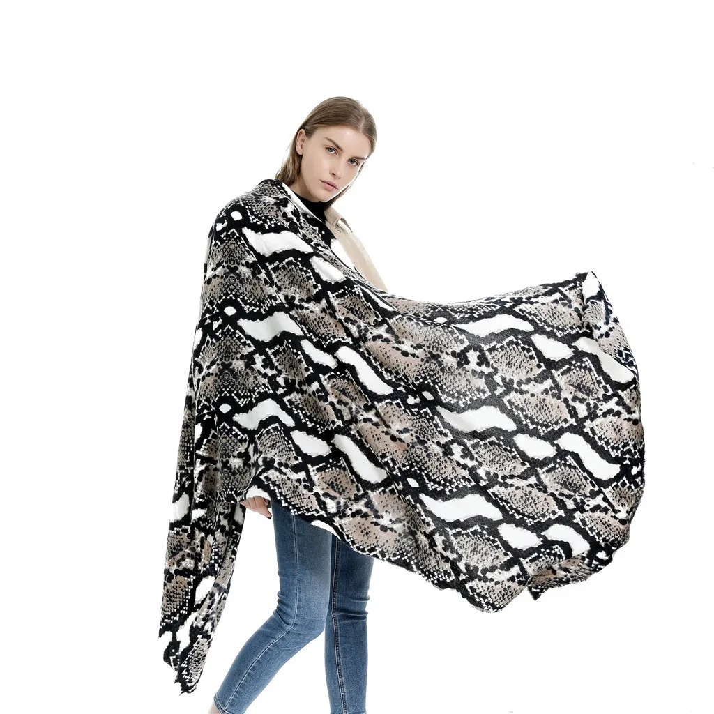 Women Shawl Scarf Autumn Winter Fashion Snake Print Pashmina Scarves Warm Hijab Stole Scarfs Bufanda Mujer | Аксессуары для одежды