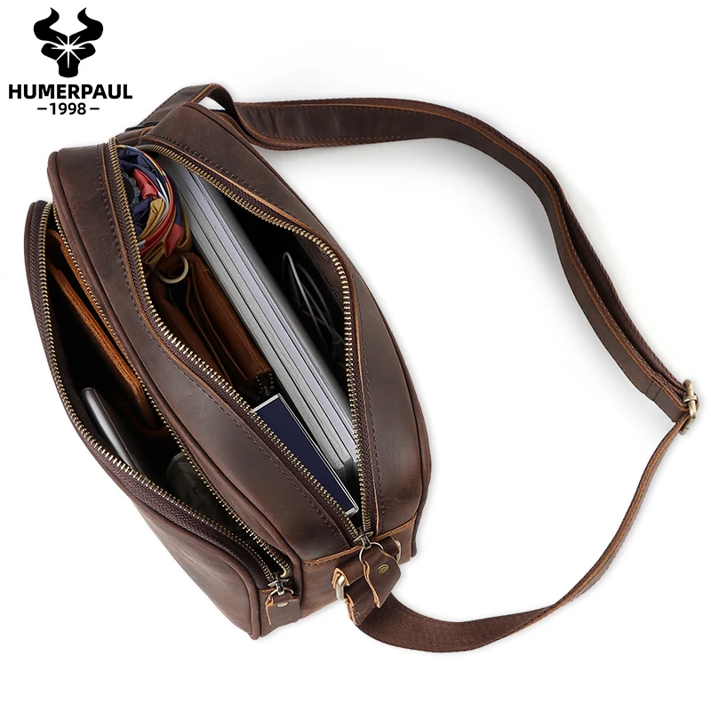 

Casual Men Shoulder Bag Vintage Crossbody Bags High Quality Male Bag Crazy Horse Leather Handbag Capacity Men Messenger Bags