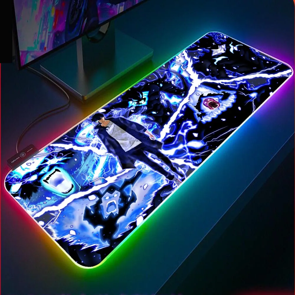 

XGZ Solo Leveling Gamer RGB Mouse Pad Laptop Gaming Keyboard Locked Office Desk LED Gaming Accessories Mousepad XXL Gaming Desk