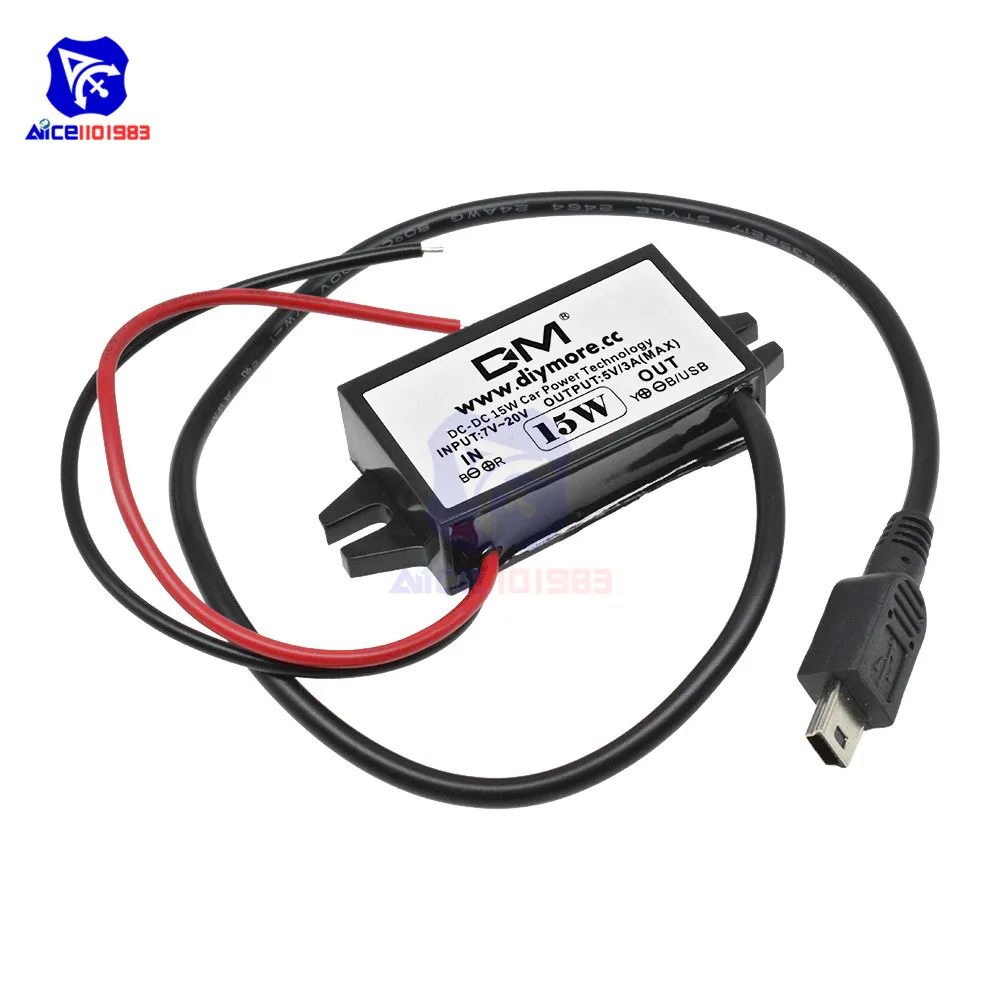 Mini USB DC-DC DC понижающий преобразователь модуль 12 В до 5 В пост 3A 15 Вт для автомобильных Питание мужской usb-адаптер для женщин Mini USB разъем Micro USB адаптер - Цвет: Mini USB