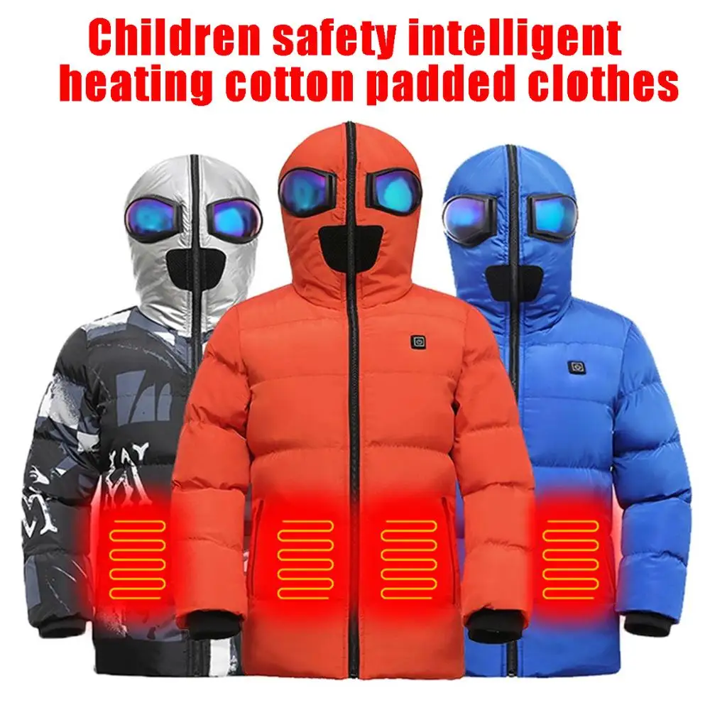 

3 Areas Heated Children's Hooded Heated Jacket Winter Warm USB Heating Jacket Outdoor Sports Smart Thermal Warmer Jacket