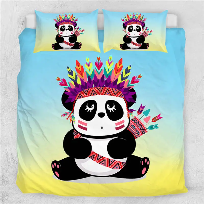 Panda 12 Постельные принадлежности Outlet панда домашний текстиль пододеяльник с наволочкой чехол мультфильм Радуга Комплект постельного белья животное Дети Подростки Постельное белье queen 3 шт - Color: Panda 12