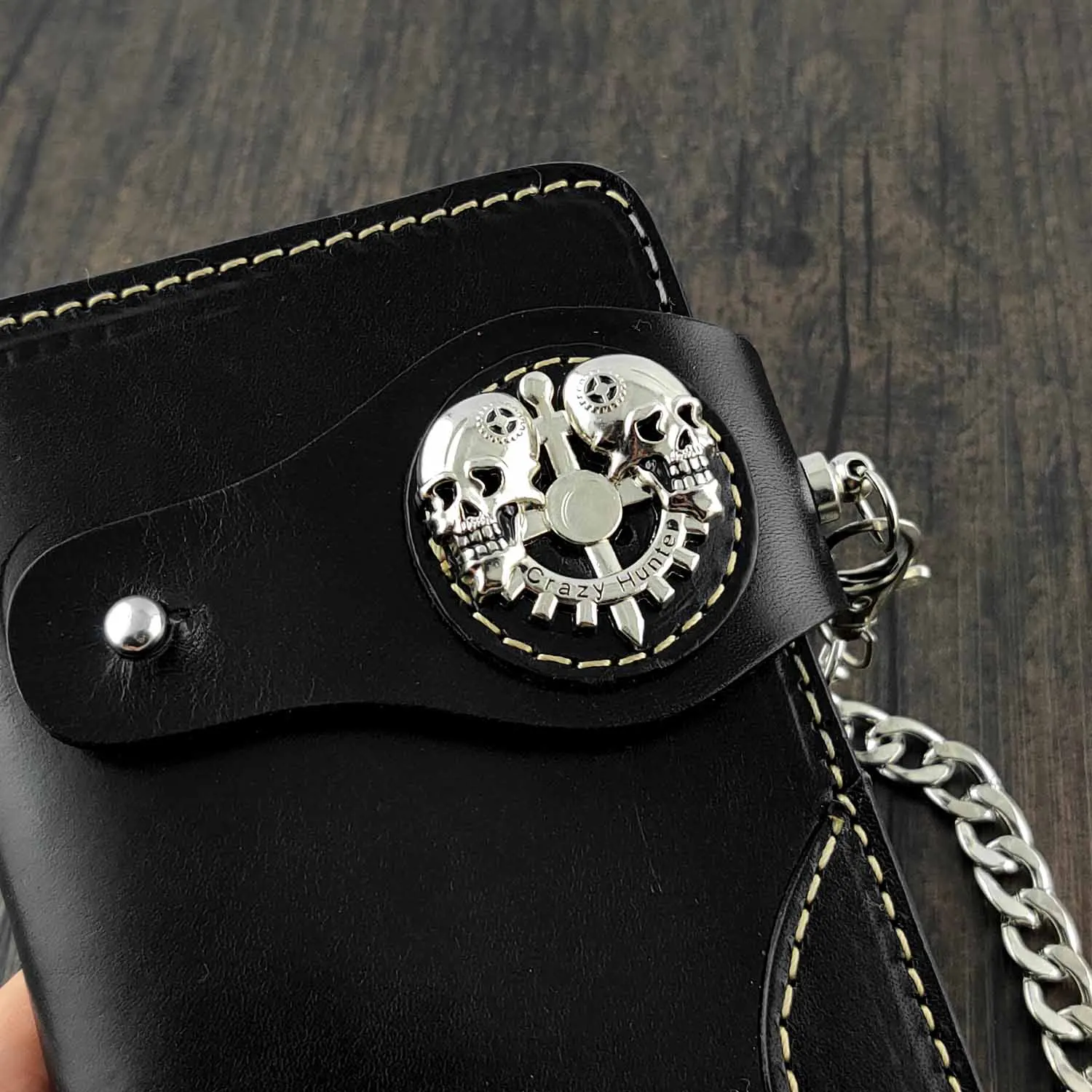 Мужской кожаный кошелек ручной работы Xtom2013 с цепочкой в виде черепа | Багаж и