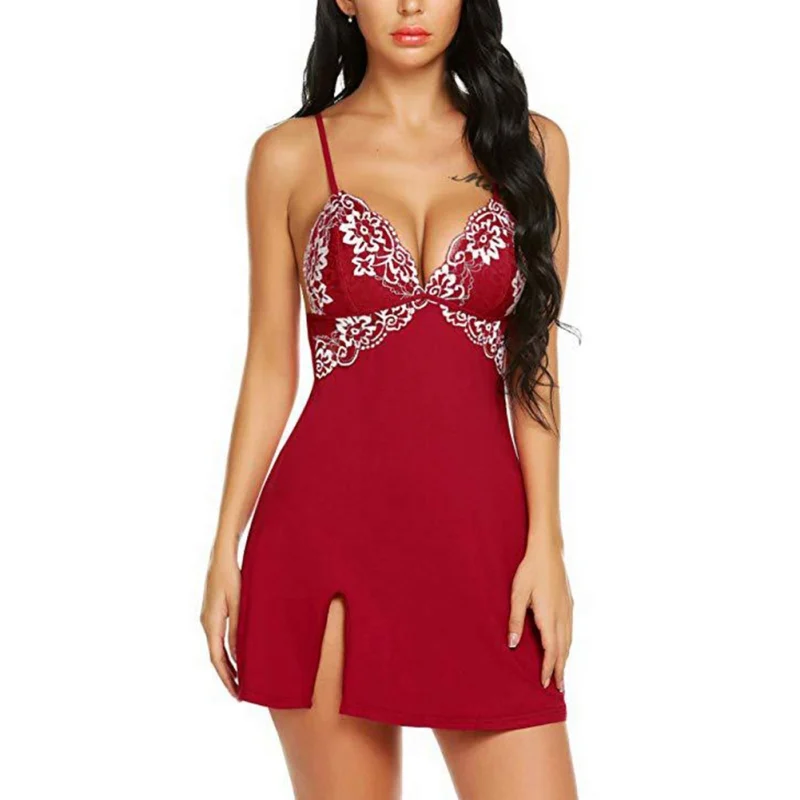 Сексуальное женское нижнее белье кружевная ночная рубашка с цветочной строчкой