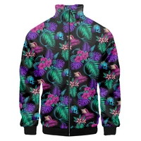 ifpd new stand up collar jacket novelty 3d print skull colorful flower leaf casual fall winter suitable zipper coat dropshipping