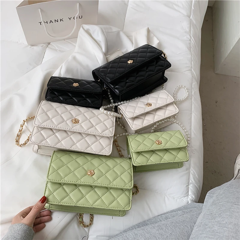 

Pearl Beaded PU Leather Small Crossbody Bags for Women 2021 Summer New Fashion Shoulder Luxury Brand Design Handbags and Purses