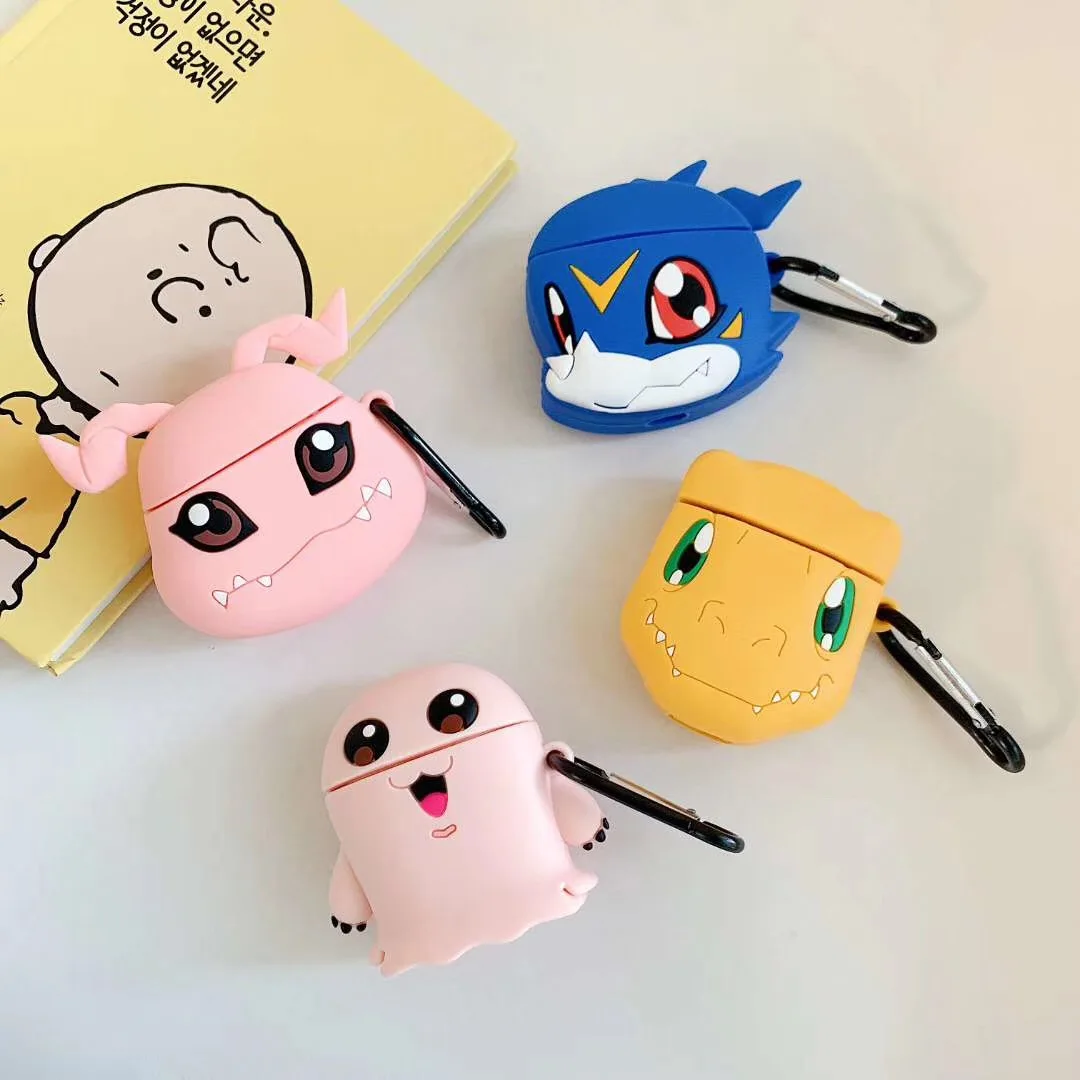Для AirPods Чехол для детских японских мультяшных наушников Digimon чехол для Apple Airpods 2 Забавный защитный чехол с крючок карабина