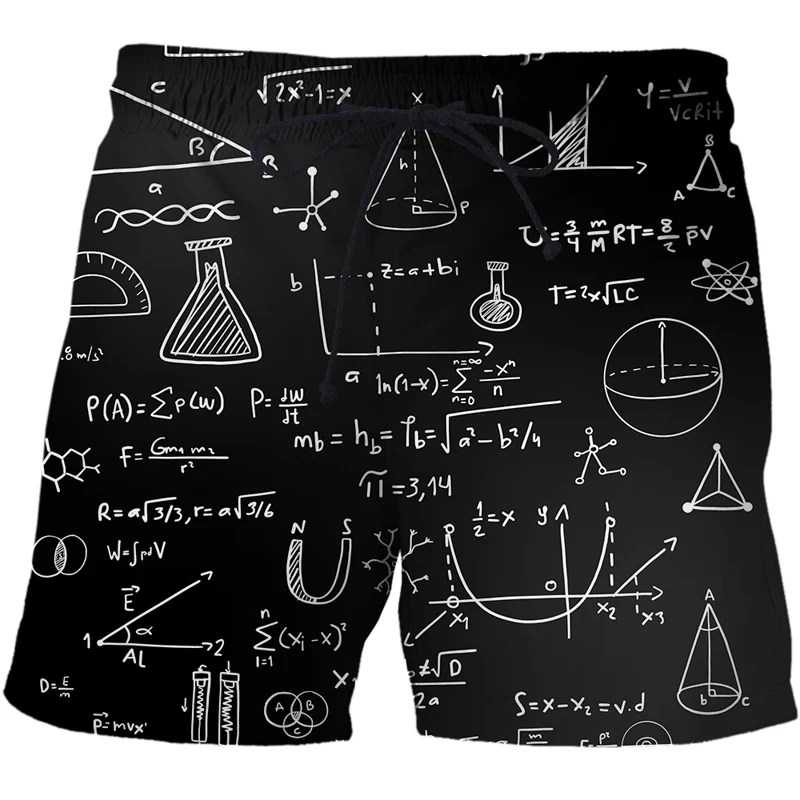 mathematical formula printed 3d beach pants Mens Swim Shorts Surf Wear 3d digital beach pants harajuku beach shorts board shorts