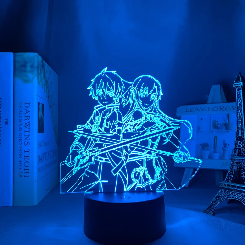 3d Led Night Light Anime Sword Art Online Kirito and Asuna for Bedroom Decor Nightlight Birthday Gift Table Lamp Manga SAO | Лампы и