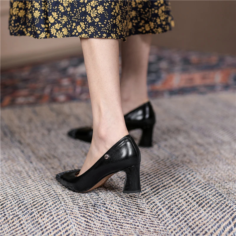 

VERCONAS Women Pumps Fashion Shallow Bling Pointed Toe High Heels High Genuine Leather Shoes Woman Spring Casual Office Party