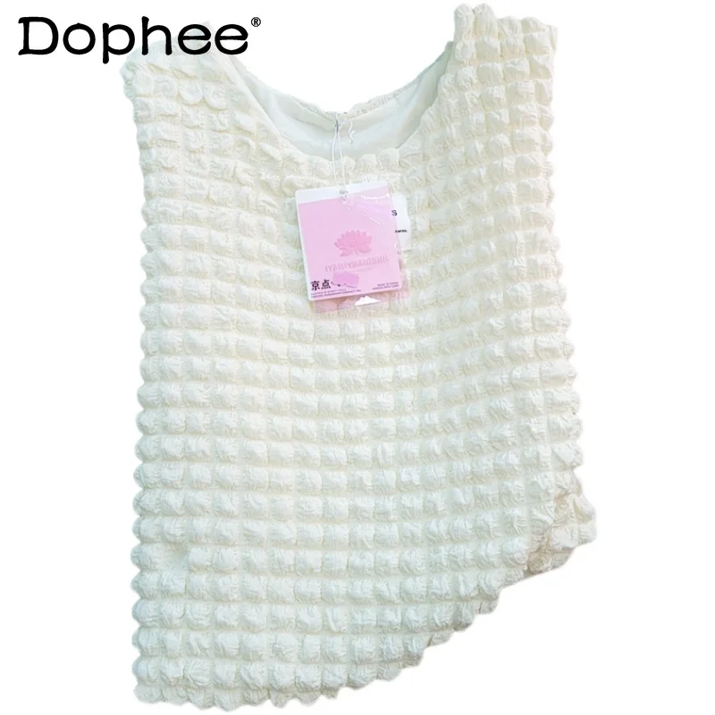 

Летняя Новинка, элегантная майка для девочек, клетчатый пикантный Асимметричный жилет с пузырьковыми рукавами и асимметричным подолом, Жен...