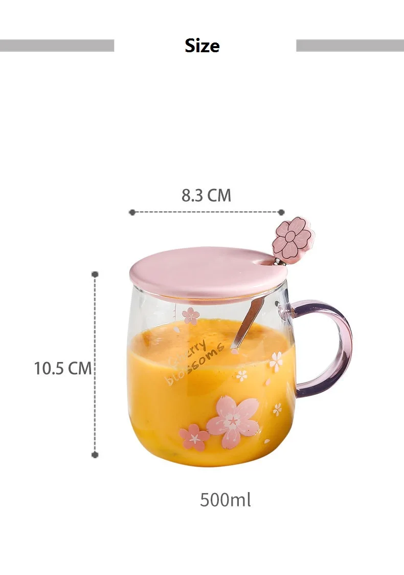 500 мл Сакура стеклянная кружка с крышкой вишневая чашка цветок чайная прозрачное