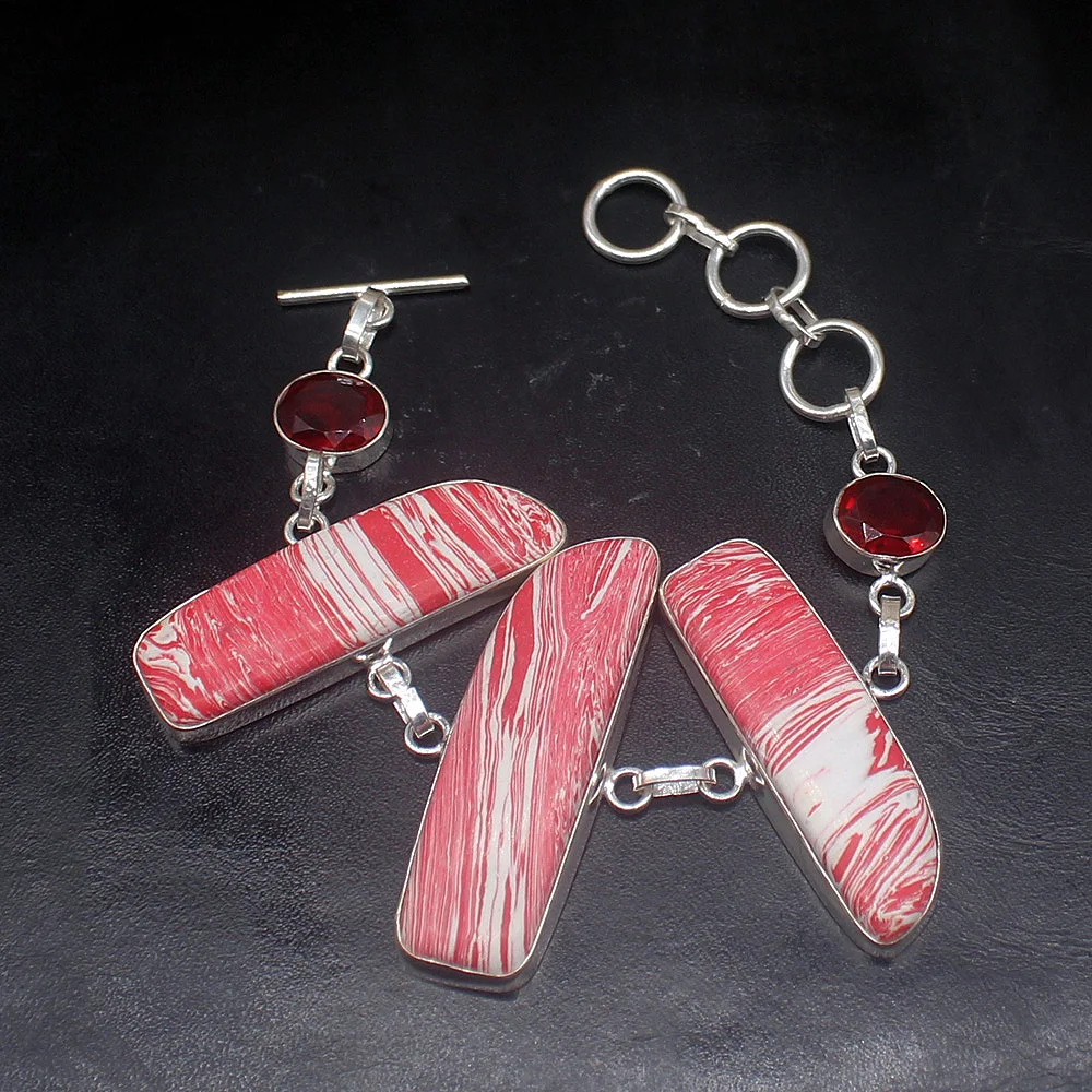 

Gemstonefactory ювелирные изделия большая акция одиночный уникальный 925 Серебряный полосатый яшма красный гранат женский браслет-амулет 18 см 20213264