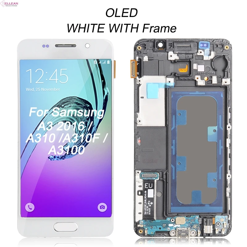 HH Amoled A310 дисплей для samsung Galaxy A3 Lcd кодирующий преобразователь сенсорного экрана в сборе A310F дисплей с рамкой - Цвет: OLED WH With Frame