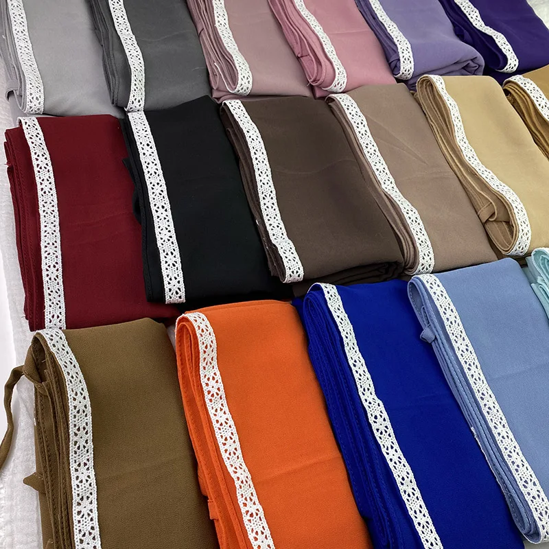 

NEW HIJABS BUBBLE CHIFFON LACE DESIGNER WOMEN WRAP HEADBAND Free Use Rope Style MUSLIM 20 COLOR