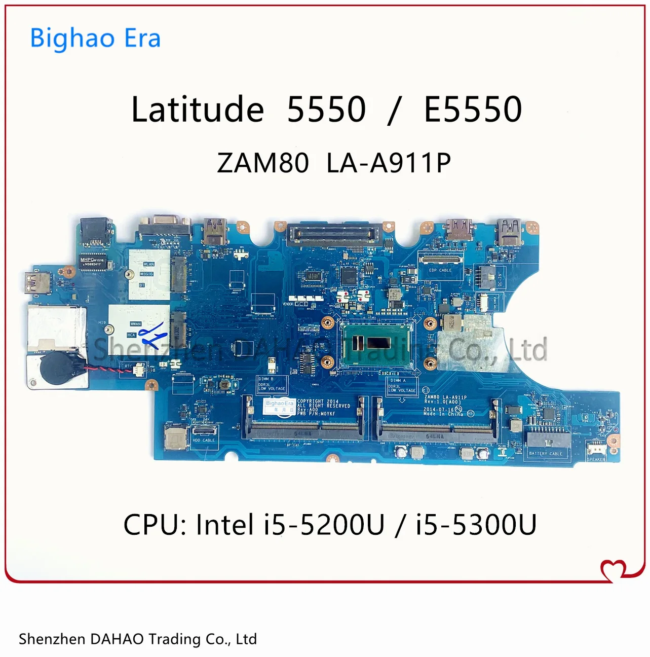 

ZAM80 LA-A911P Mainboard For DELL Latitude 15 E5550 Laptop Motherboard W/ i5-5300U CPU 100% Fully Tested CN-0W4CTJ 0KVT5F 0M5HV7