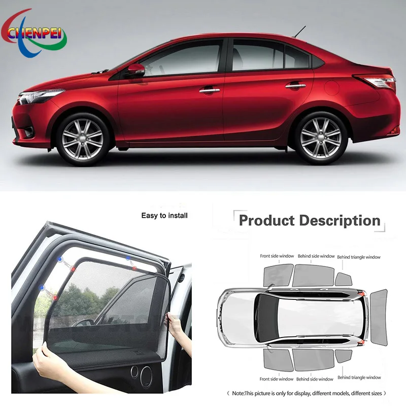 For Toyota Vios 2018 Car Full Side Windows Magnetic Sun Shade UV Protection Ray Blocking Mesh Visor Car Decoration Accessories