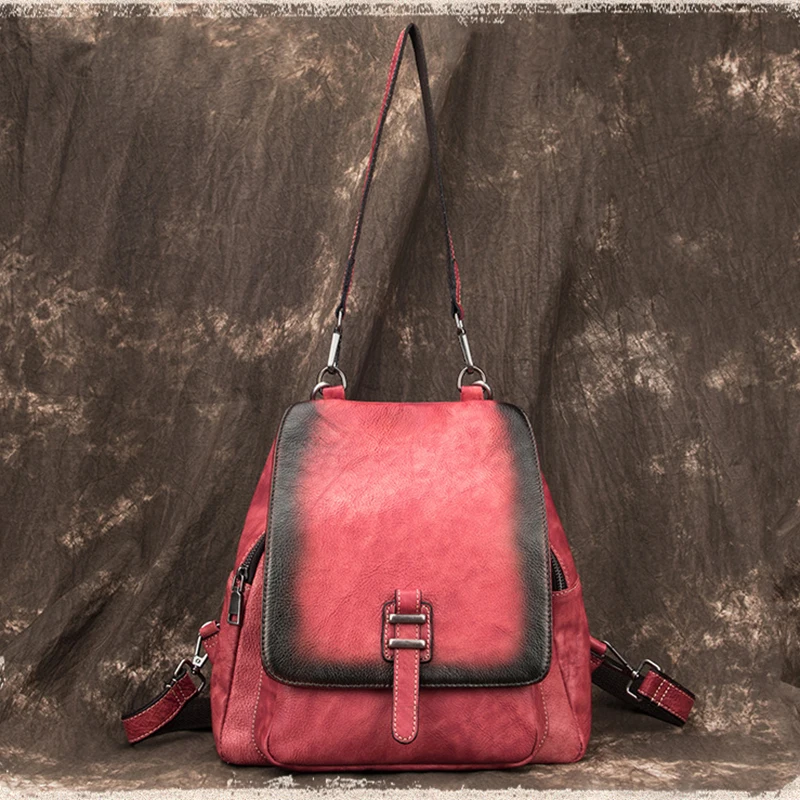 Рюкзак женский из натуральной кожи ранец на плечо для девушек цветная Сумочка с
