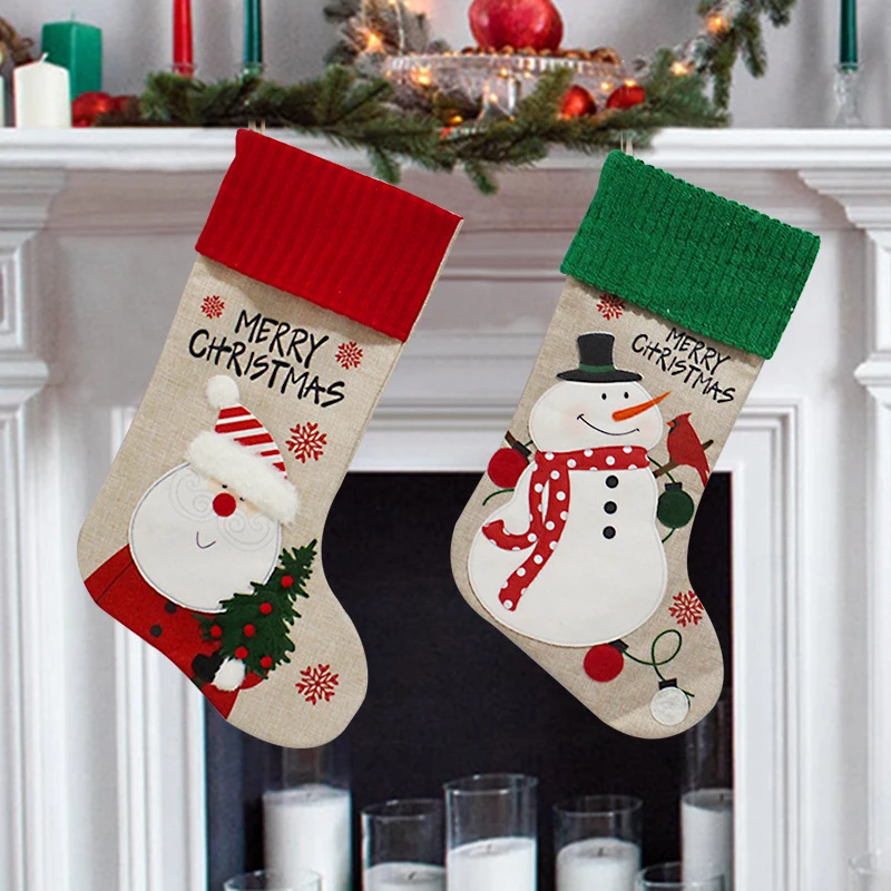 

Christmas Hanging Socks Santa Claus Snowman Elk Bear Candy Apple Bag Xmas Decor For Home Fireplace Holiday