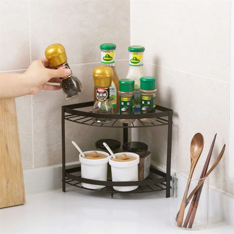 

Bathroom Kitchen Corner Rack Land-based Shelf 2 Layers Iron Toilet Storage Rack Shower Save Space Shelf For Washroom Storage