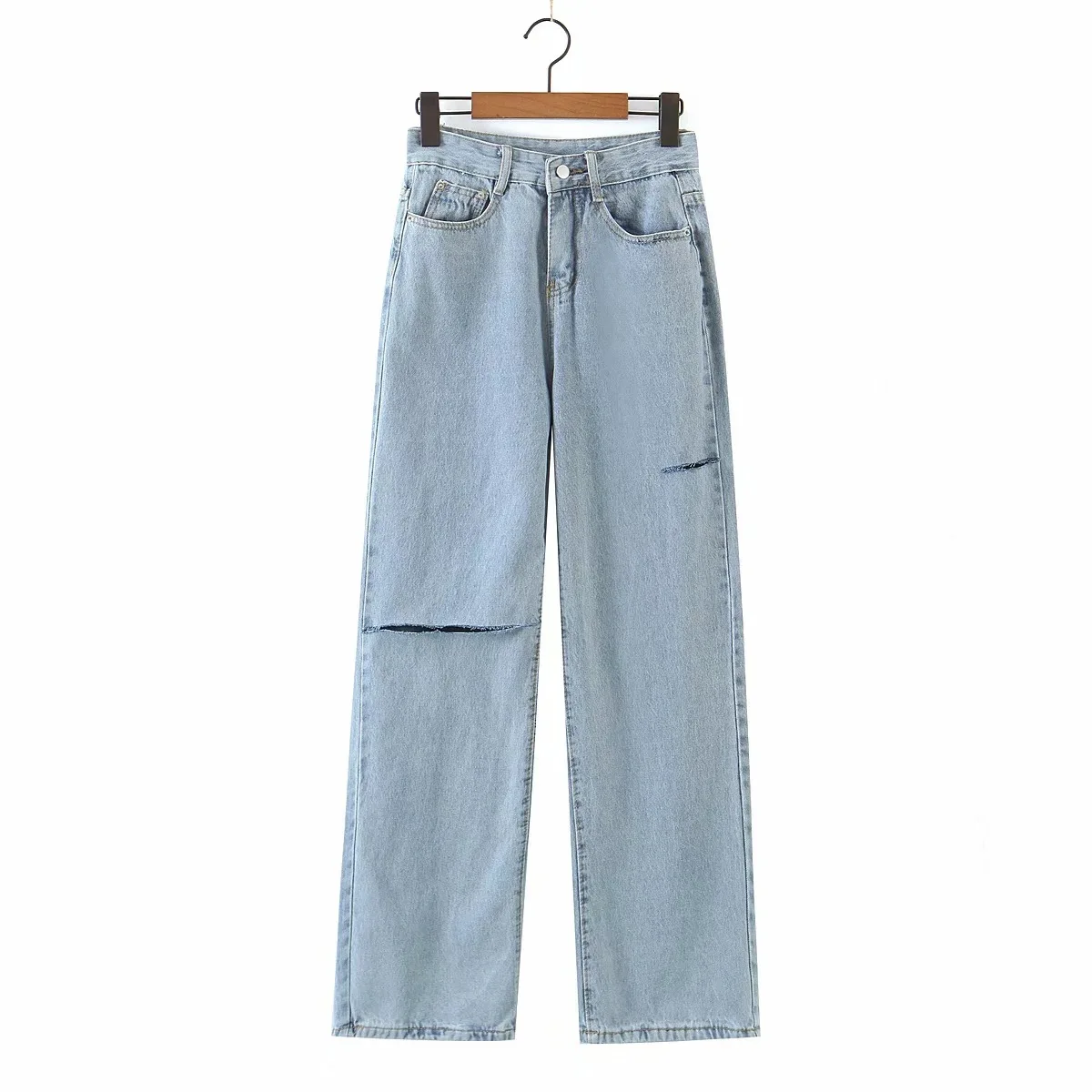 

TVVOVVIN European Style Vintage Street Hole Jeans Spring New Fashion Women High Waist Loose Wide Leg Pants Yiqt