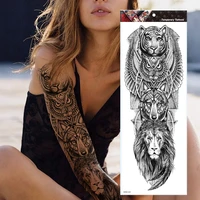 large arm sleeve tattoo tiger skull owl waterproof temporary tatto sticker fox lion body art full fake tatoo women men