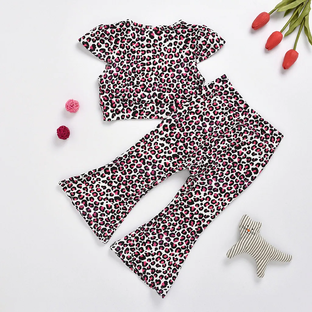 Комплект одежды из 2 предметов для маленьких девочек топы с леопардовым принтом +