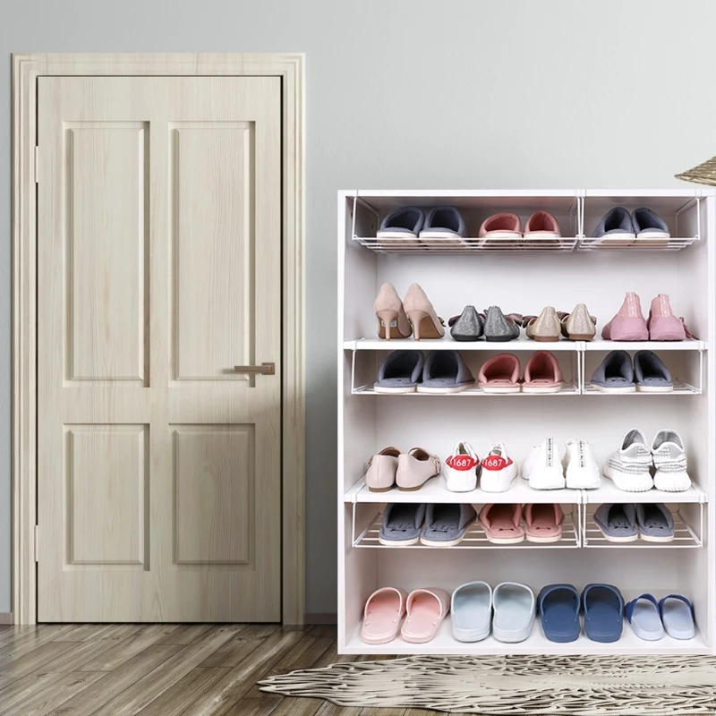 

T5EF 4 Pcs Shoe Storage Layered Rack Foldable Holder Under-hanging Adjustable Shoe Shelf Desktop Kitchen Home Organizer