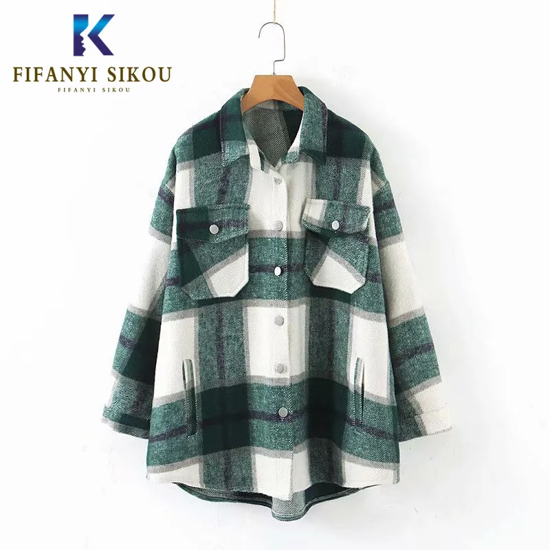 Осенние женские топы и блузки винтажная клетчатая рубашка с длинным рукавом