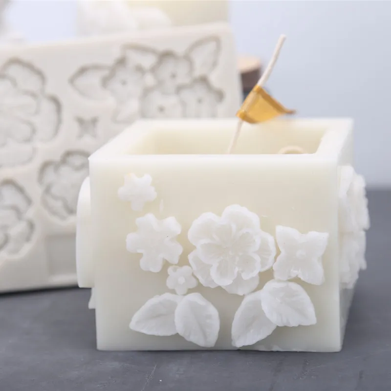 Рельефные сочетание цветов и листьев Ароматизированная свеча силиконовая смола
