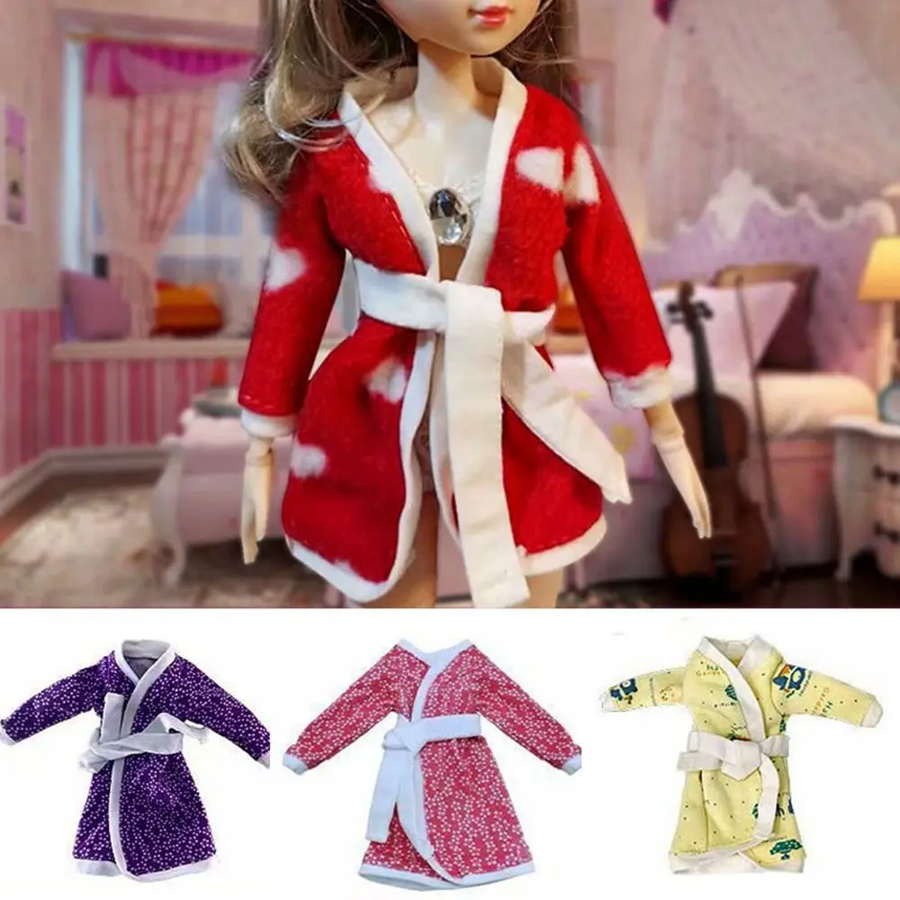 

Trendy 30CM Pink Gray Heart Dolls Bathrobe For 1/6 Doll Bathroom Suit Winter Pajama Casual Wear Sleeping Clothes Play House Gift