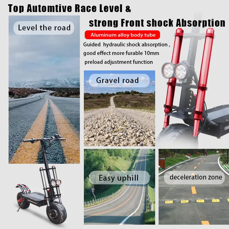 

60V/3000W *2 Electric Scooter Dual Motor Kick Scooter Adult Scooter Dual Engine 13 inch Fat Tire Big Wheel 30 Ah Lithium Battery