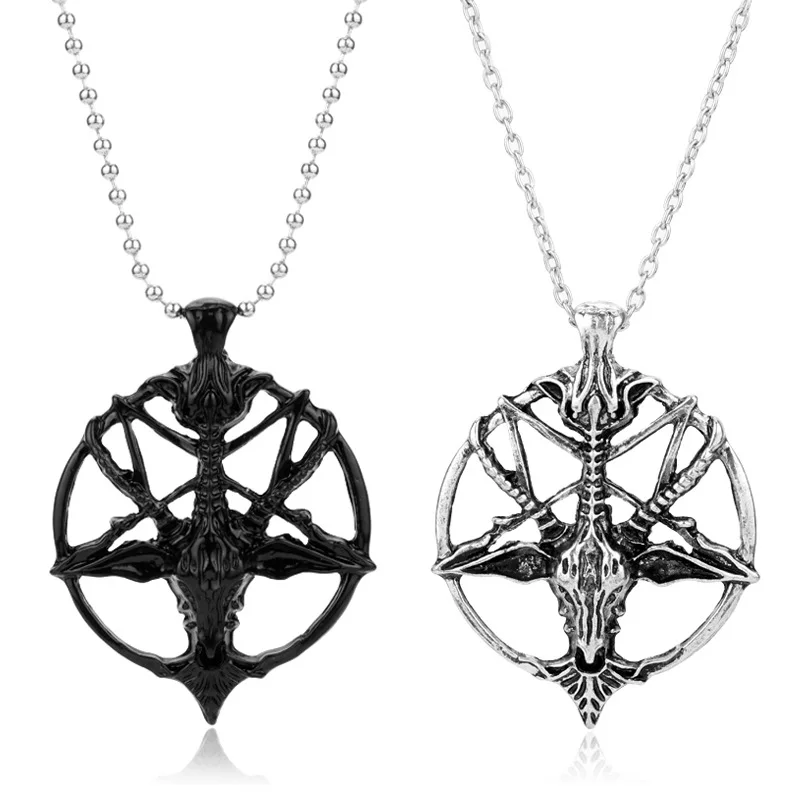 

Pan God Skull Necklace Fashion Vintage Women Men Pentagram Goat Head Pendant Chain Unisex Luck Alloy Retro Necklace Jewelry