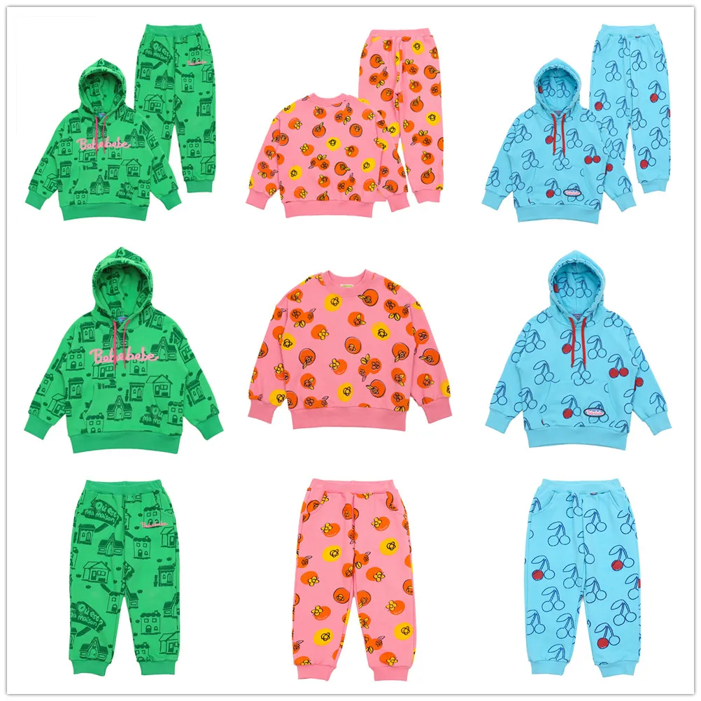 

Новинка 2021AW, корейские костюмы для мальчиков и девочек, синие топы, с длинным рукавом, Детские брючные костюмы малого и среднего размера